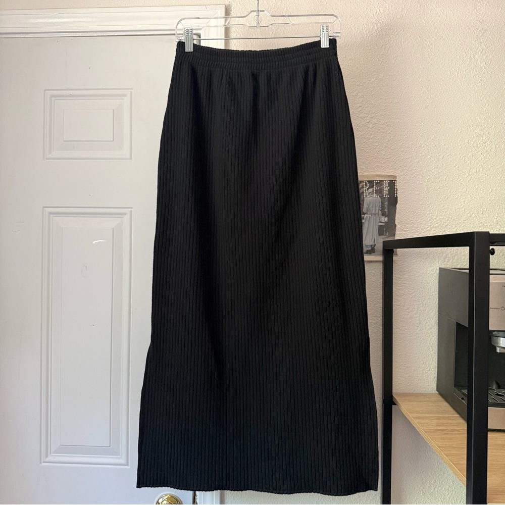 Ilana Kohn black chunky ribbed rib knit cotton blend midi maxi skirt